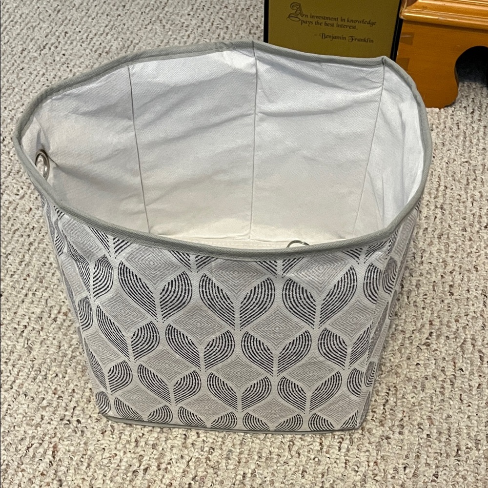 Gray and White Patterned Storage Basket